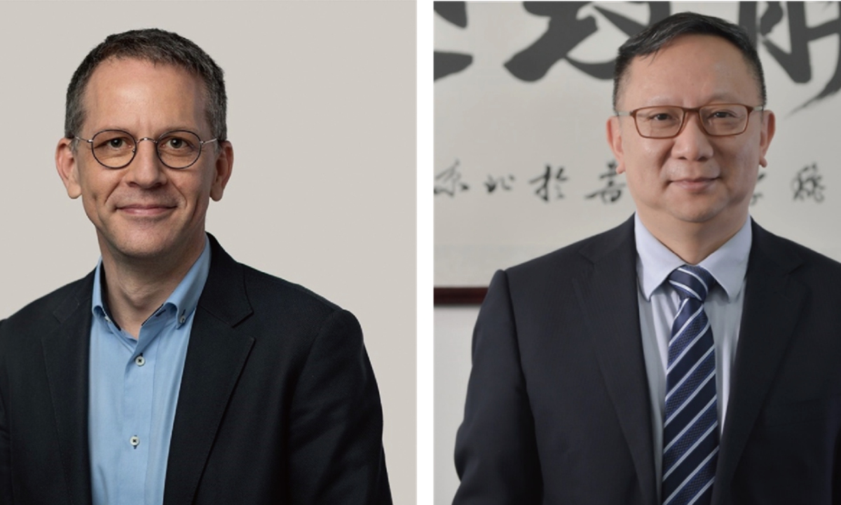 Alexandre Montague (left), CEO of HOYA Vision Care, and Professor Yang Zhikuan, vice president of AIER Photos: Courtesy of HOYA