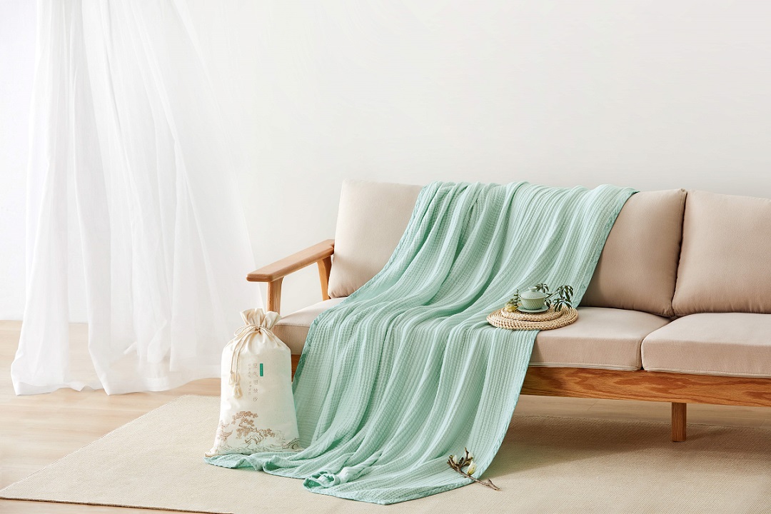全棉时代空气褶皱纱布被，全棉自然色带来好睡眠