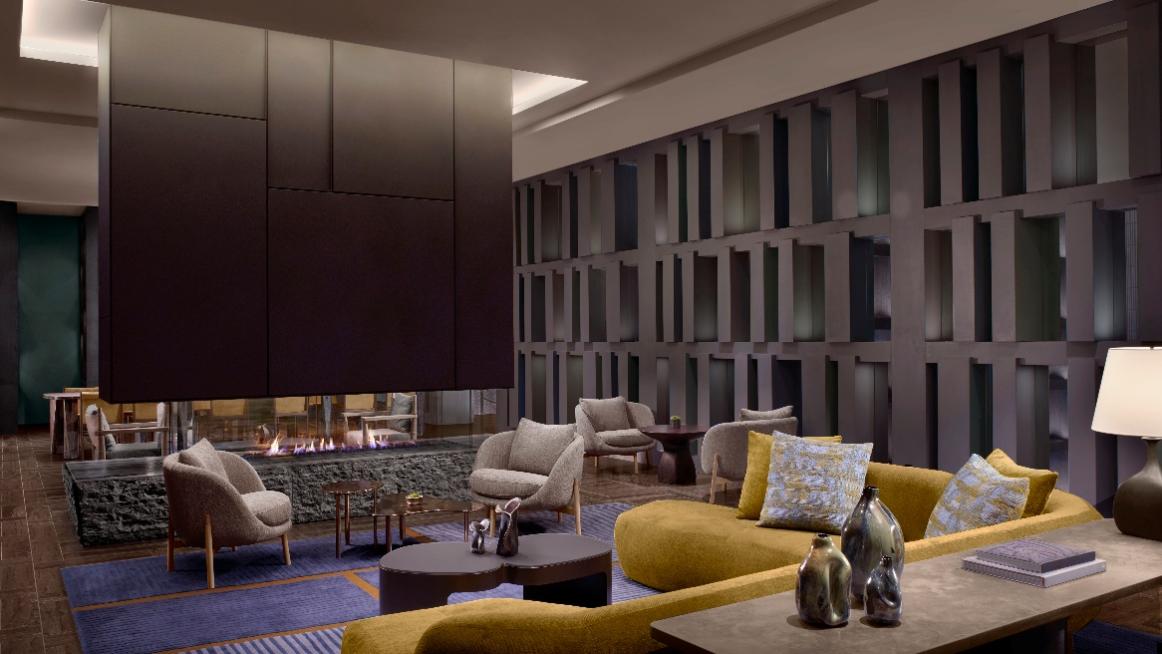 A room with a fireplace and chairs
AI-generated content may be incorrect.