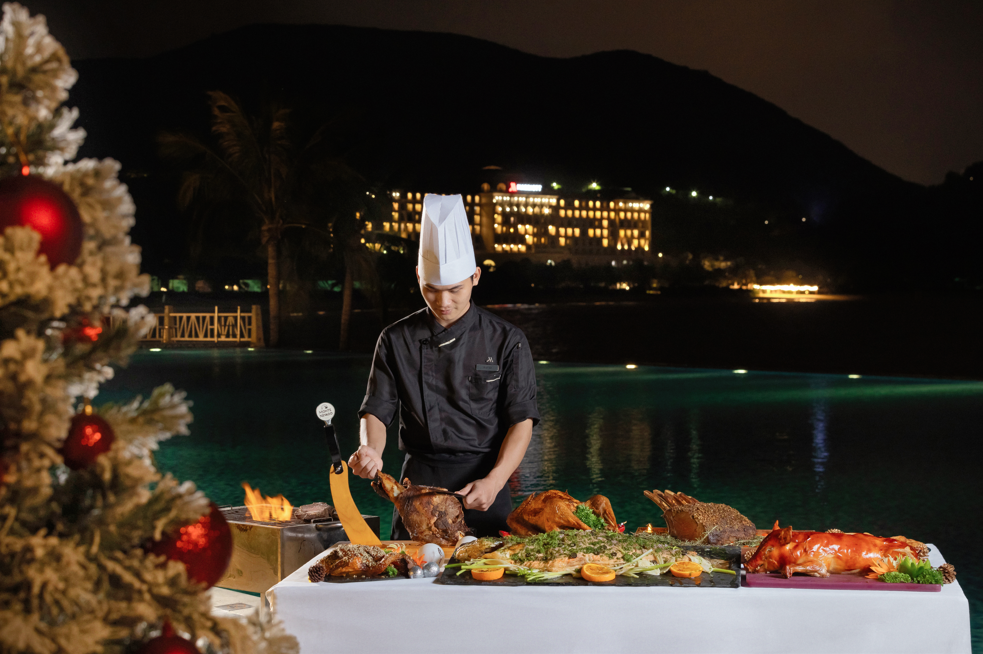 A person cooking food in front of a pool AI-generated content may be incorrect.